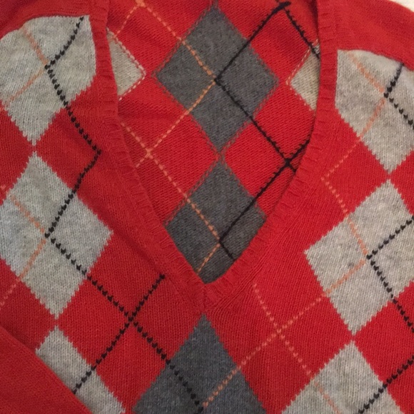 J Crew red and grey argyle sweater - Picture 2 of 3
